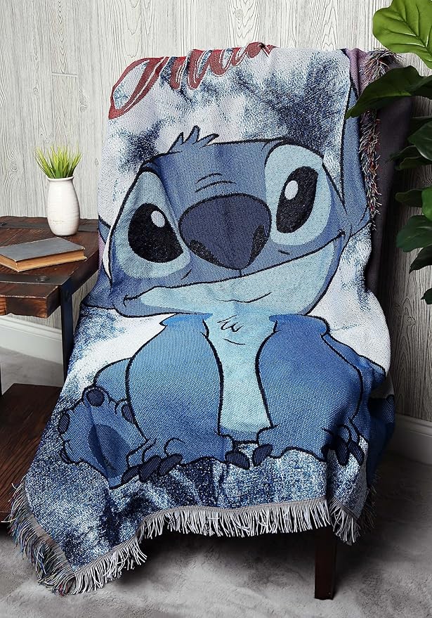 Lilo & Stitch, "Shibori Stitch" Woven Tapestry Throw Blanket, 48" x 60", Multi Color