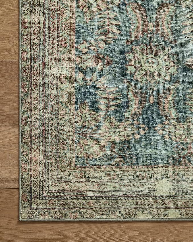 Loloi Magnolia Home by Joanna Gaines Banks Collection BAN-01 Ocean/Spice 2'-0" x 5'-0" .13" Pile Height, Machine Washable, Accent Rug