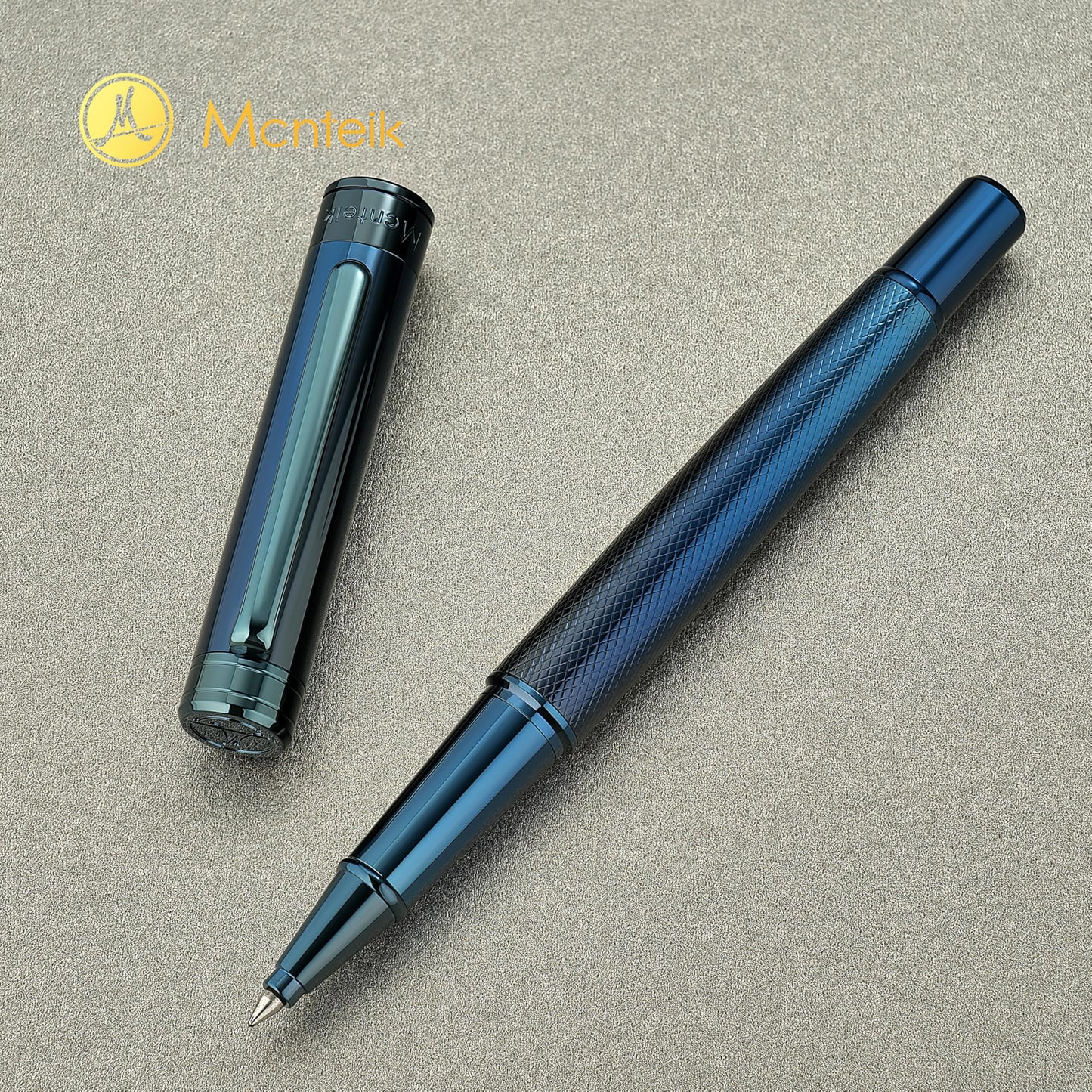 MCNTEIK Electroplated Blue Rollerball Pen, Stunning Luxury Pen with Mesh Texture Design、Schmidt Ink Refill, Nice Gift Set for Men & Women, Business, Executive, Office, Fancy, Nice Fancy Designer Pens