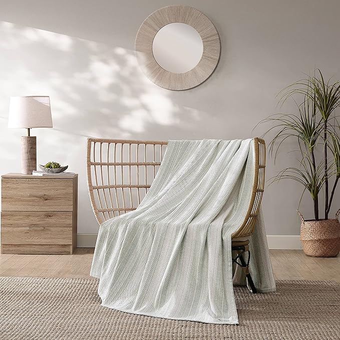 Tommy Bahama- King Blanket, Soft Cotton Bedding, Coastal Inspired Bedding Essentials (Sandy Shore Stripe Green, King)