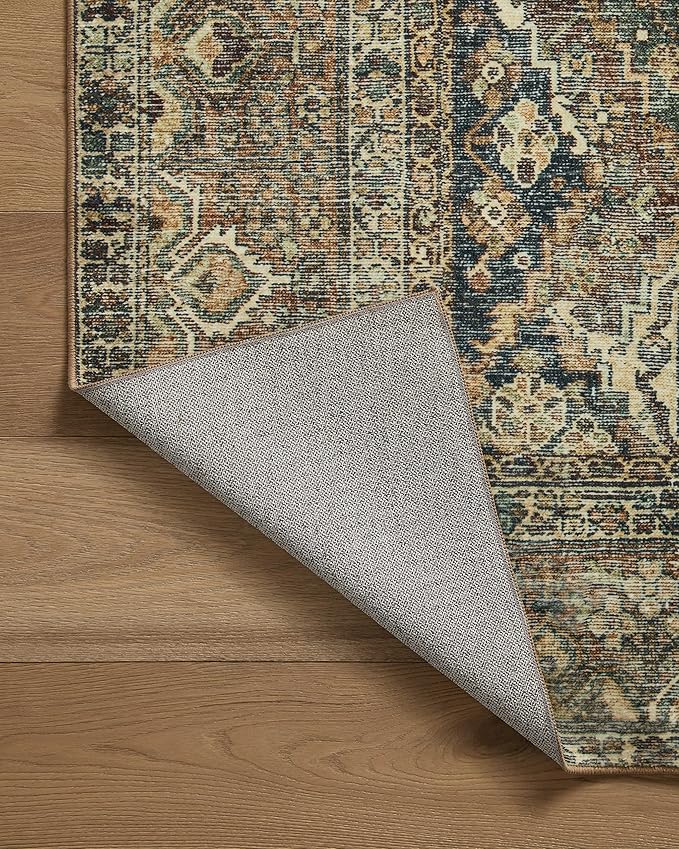 Loloi Magnolia Home by Joanna Gaines Banks Collection BAN-05 Spice/Blue 7'-6" x 9'-6", .13" Pile Height, Machine Washable, Area Rug