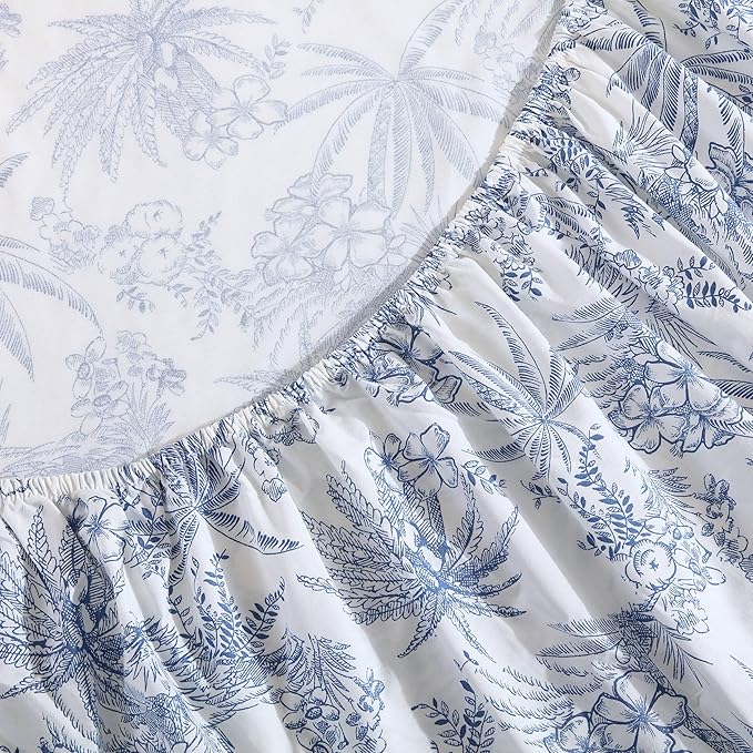Tommy Bahama - King Sheets, Cotton Percale Bedding Set, Crisp & Cool, Stylish Bedding Set (Pen and Ink Palm Blue, King)(USHSA01035855)