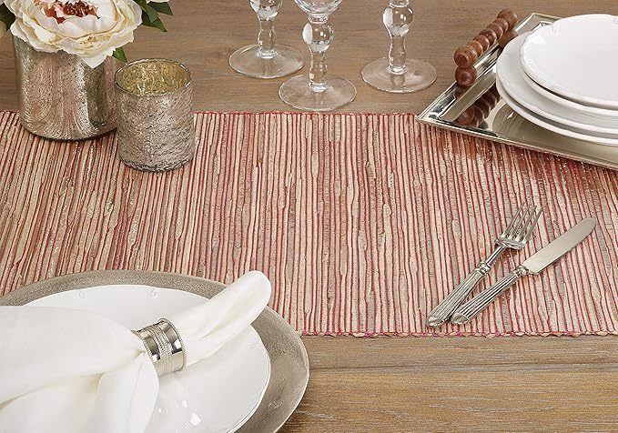 Saro Lifestyle Melaya Collection Shimmering Woven Nubby Table Runner, 14"x54", Rust
