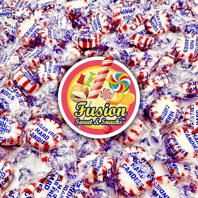 Sugar Free Peppermint Starlight Candy - 1 Pound Bulk Bag (Approx 90 Count) - Individually Wrapped - Valentines Day & Holiday Peppermint Mints- Keto & Diabetic Friendly Sugarless Hard Candy