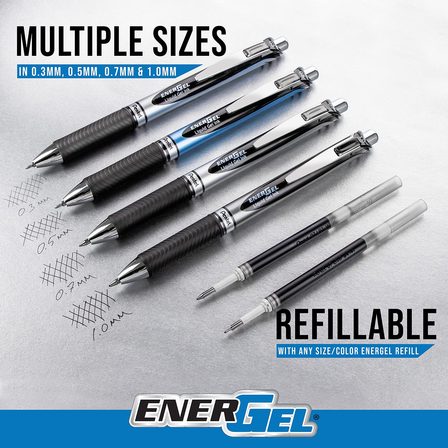 Pentel EnerGel RTX Retractable Liquid Gel Pen, (0.7mm) Medium Line, Metal Tip, Black Ink, Box of 12 (BL77-A)