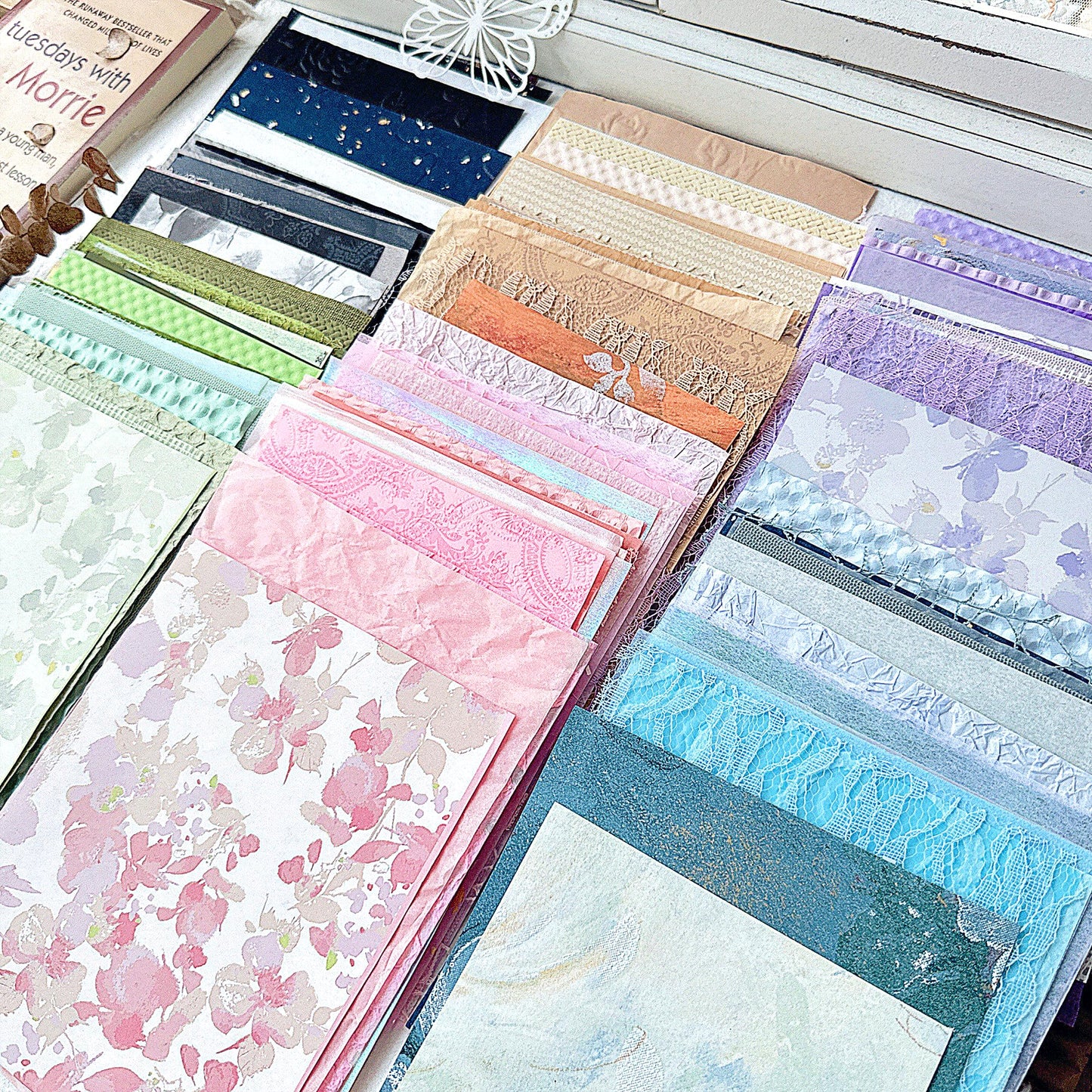 Aromoty 20Pcs Handmade Scrapbook Paper Craft Textured Paper Wedding A5 sheet Mesh Fabric Mulberry Special Mix for Bridal Scrapbooking Junk Journal Journaling Supplies DIY Materials,5.8x8.2 inches
