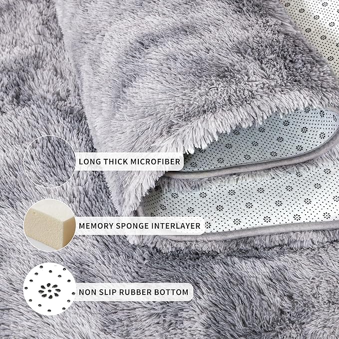 Tepook Area Rugs 10x14 for Living Room, Super Soft Fluffy Rugs for Bedroom, Modern Shaggy Rug Fuzzy Carpets for Kids, Plush Indoor Nursery Home Decor Rug with Non-Slip Bottom, Tie-Dyed Light Grey