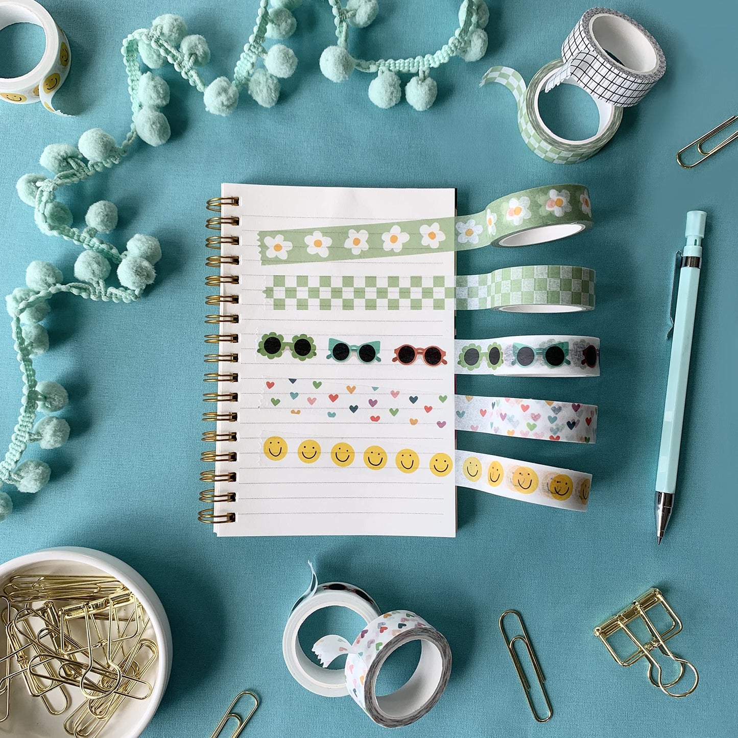 Washi Tape Set of 16 Rolls of 15 mm Wide Cute Decorative Washi Tape for Journaling, Scrapbook, Washy Crafts, Bullet Journals, Planners, DIY Décor, Craft Supplies For Adults & Kids (Splash)