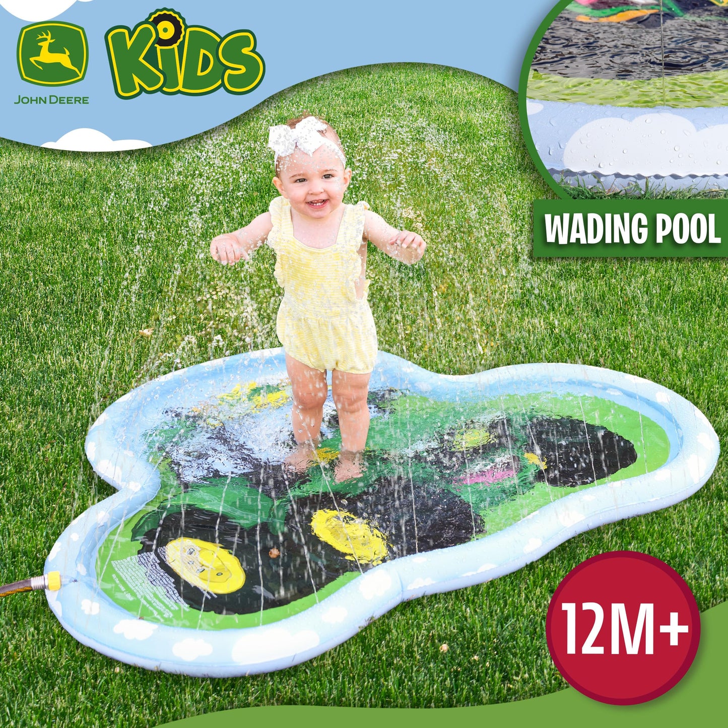 John Deere 3 in 1 Splash Pad Play Sprinkler for Kids and Baby Pool for Learning – Toddler Sprinkler Pool, 60’’ Outside Water Toys