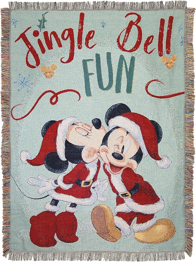 Northwest Mickey Mouse Woven Tapestry Throw Blanket, 48" x 60", Jingle Bell Fun