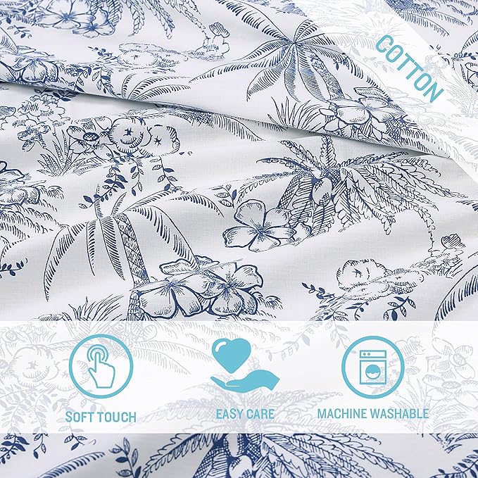 Tommy Bahama - Queen Sheets, Cotton Percale Bedding Set, Crisp & Cool, Stylish Bedding Set (Pen and Ink Palm Blue, Queen)