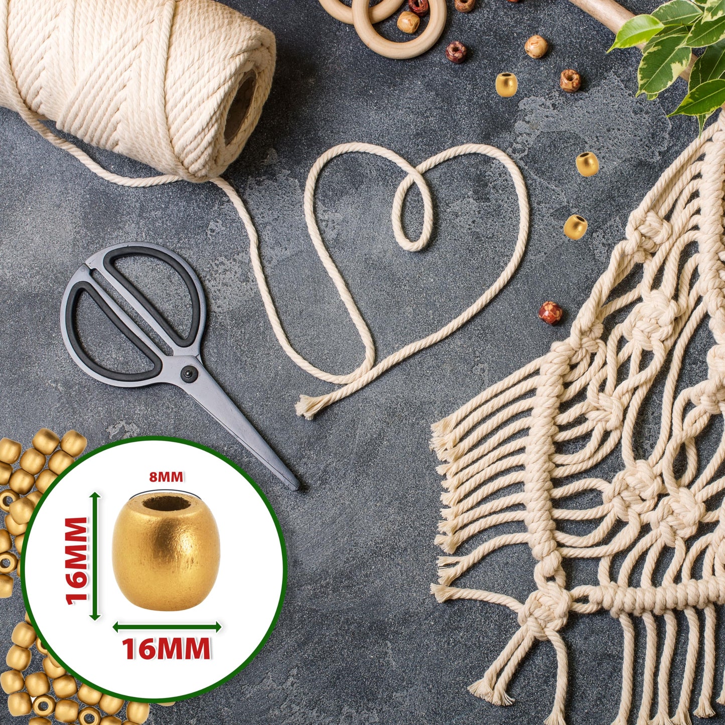 Mandala Crafts 200 Gold Large Hole Barrel Wooden Beads for Macrame & Hair Braiding – Jewelry Making Craft Beads