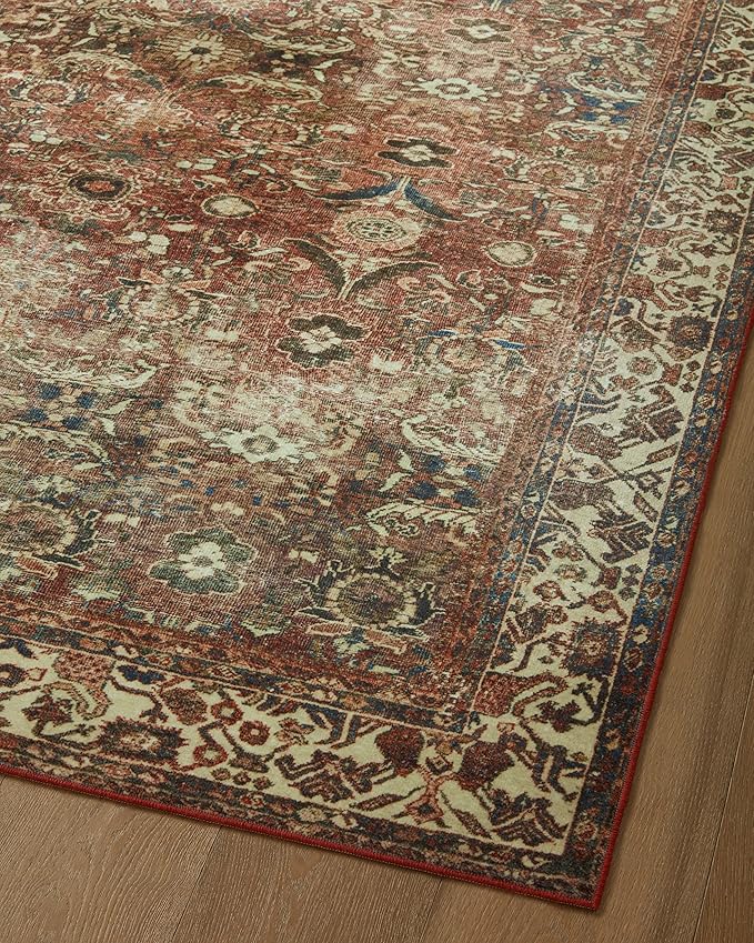 Loloi Magnolia Home by Joanna Gaines Banks Collection BAN-04 Brick/Ivory 2'-3" x 3'-9" .13" Pile Height, Machine Washable, Accent Rug