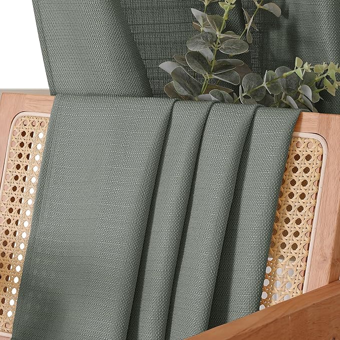 Chyhomenyc Bennet Olive Green Curtains 54 Inch Length 2 Panels, Faux Linen Textured Semi Sheer Light Filtering Soft Airy Rod Pocket Window Treatment Drapes for Living Room Bedroom, Each 30" Wx54 L