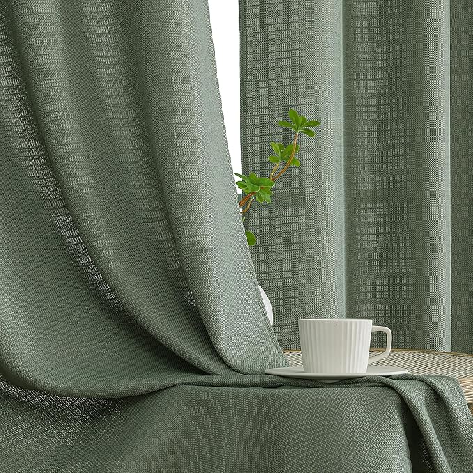 Chyhomenyc Sage Green Curtains 54 Inch Length 2 Panels, Faux Linen Textured Semi Sheer Light Filtering Soft Airy Rod Pocket Window Treatment Drapes for Living Room Bedroom, Each 30" Wx54 L