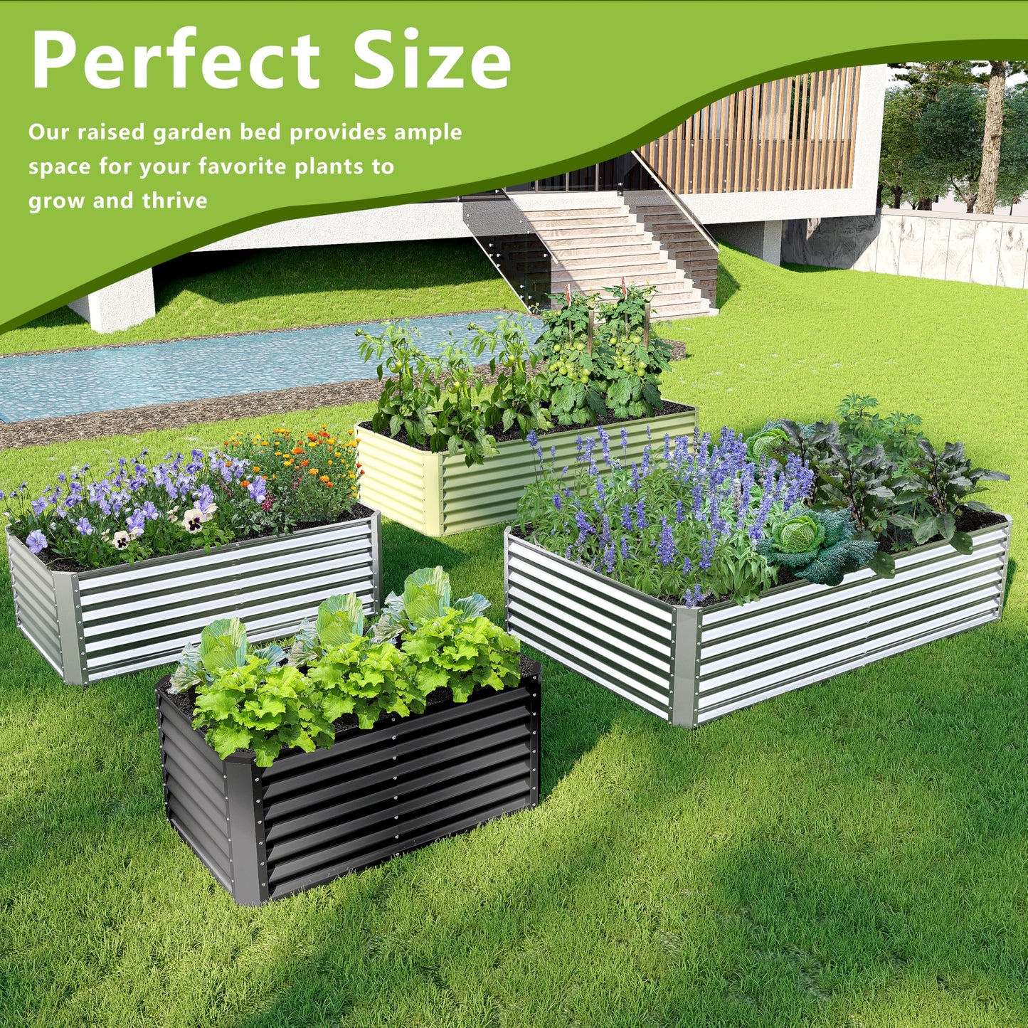 Ayen Guard 8x2x2FT Galvanized Raised Garden Bed,Galvanized Planter Boxes Outdoor, Large Metal Raised Garden Beds for Vegetables-Grey
