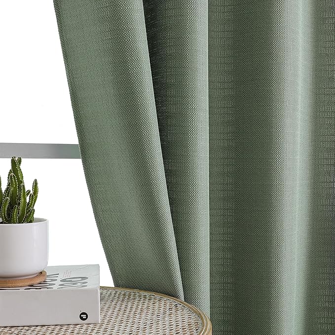 Chyhomenyc 2 Panels Short Kitchen Tiers Half Window Semi Sheer Curtains 24 Inch Length for Kitchen Bathroom Small Windows, Faux Linen Slub Textured Cafe Curtains, Sage Green, Each 30x24 Inch