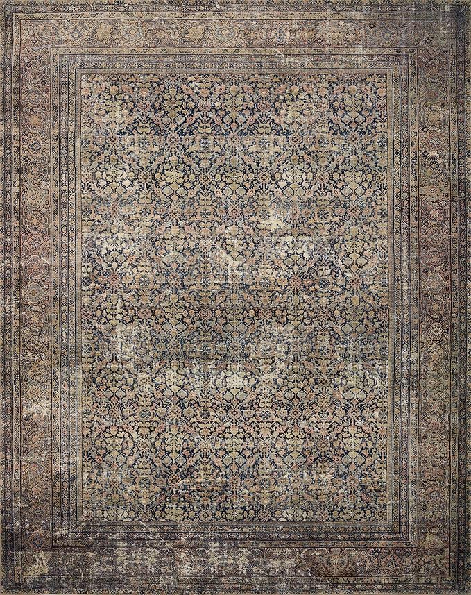 Loloi Amber Lewis Morgan Collection MOG-03 Denim/Multi 3'-6" x 5'-6" 38" Thick Accent Rug feat. CloudPile, Neutral, Room Décor, Vintage Inspired, Livingroom, Bedroom, Dining Area