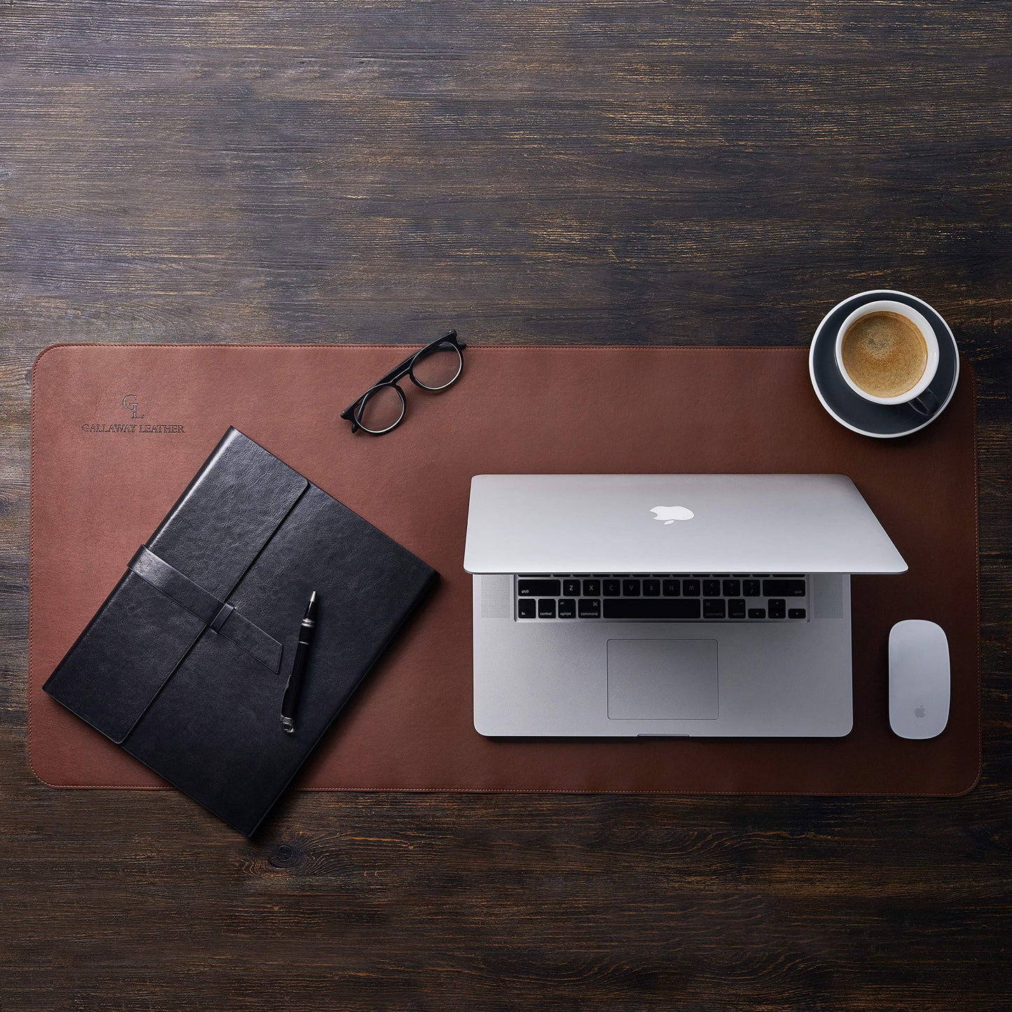 Gallaway Leather Desk Mat, Office Writing Desk Pad, Large 36" x 17" Dark Brown, for Top of Desks, Gift Ready Elegant Computer Desk Cover Protector PU Leather