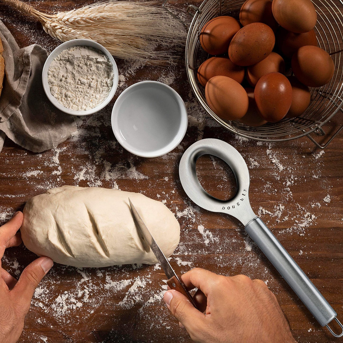 Doughty Stainless Steel Dough Whisk, Mixing and Kneading Tool – Sourdough Stirrer and Danish Dough Whisk Alternative – Rigid Hand Mixing Tool with Comfortable Grip – Gift Box Included