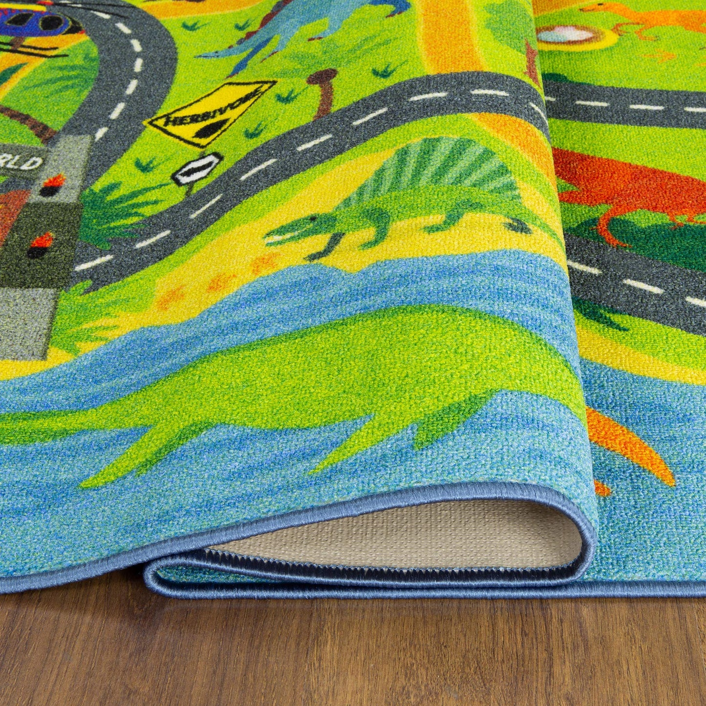KC Cubs: Educational Rug: Dinosaur World Safari Road Map - 8x10' Playmat - Interactive Play, Activity Area Carpet, Bedroom-Classroom, Baby-Toddler-Kid