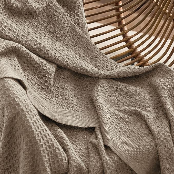 Bedsure 100% Cotton Large Blanket Oversized King for Bed - Breathable Waffle Weave Blanket for Summer Spring, Couch Cover, Tan, 120x94 inches