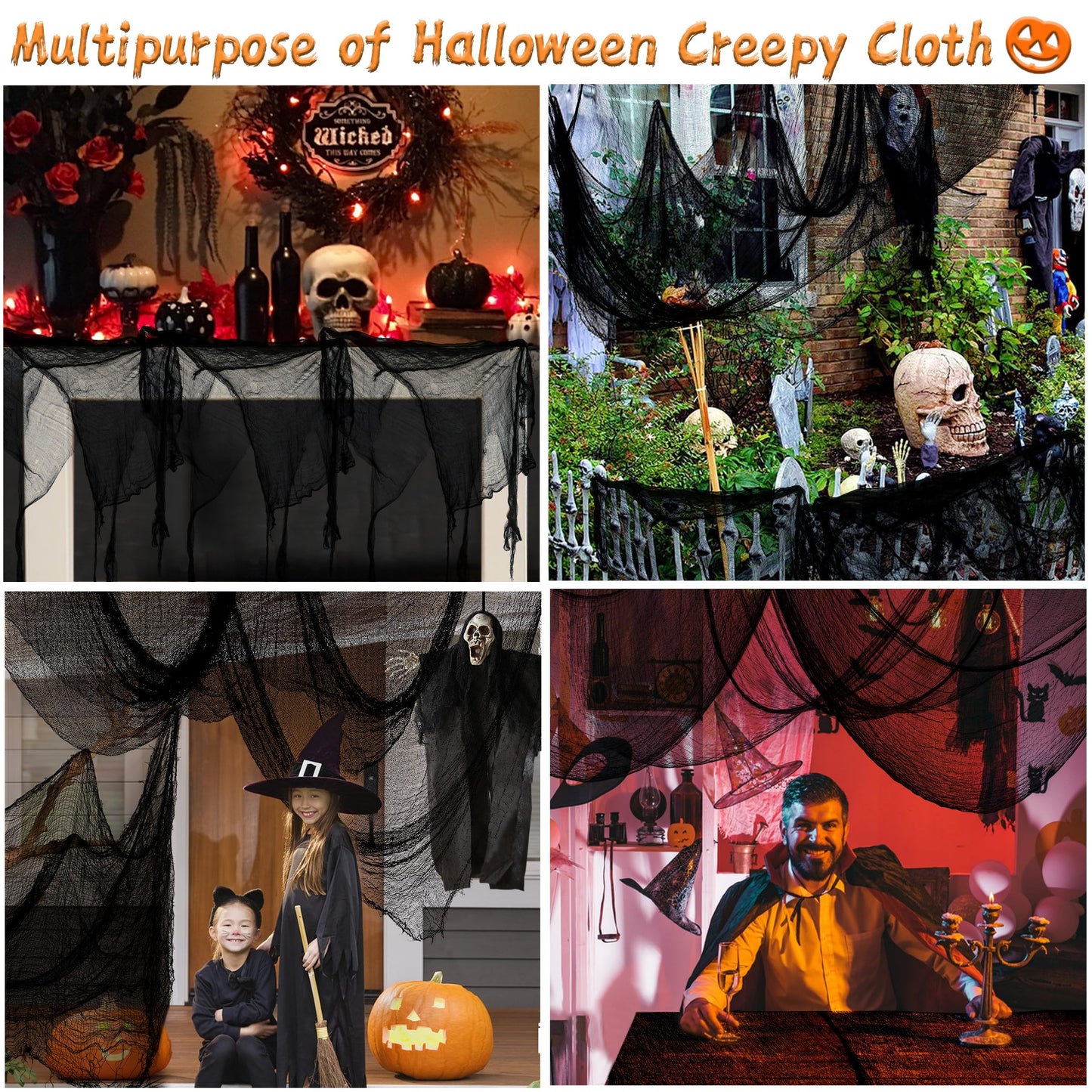 Xgunion Halloween Black Creepy Cloth 315X87 inch Spooky Halloween Cloth Decor