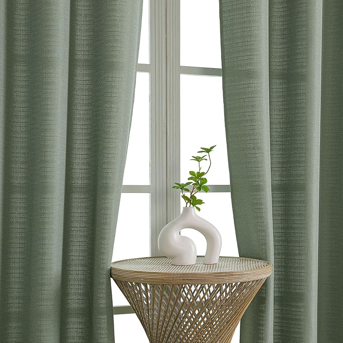 Chyhomenyc Sage Green Curtains 54 Inch Length 2 Panels, Faux Linen Textured Semi Sheer Light Filtering Soft Airy Rod Pocket Window Treatment Drapes for Living Room Bedroom, Each 30" Wx54 L