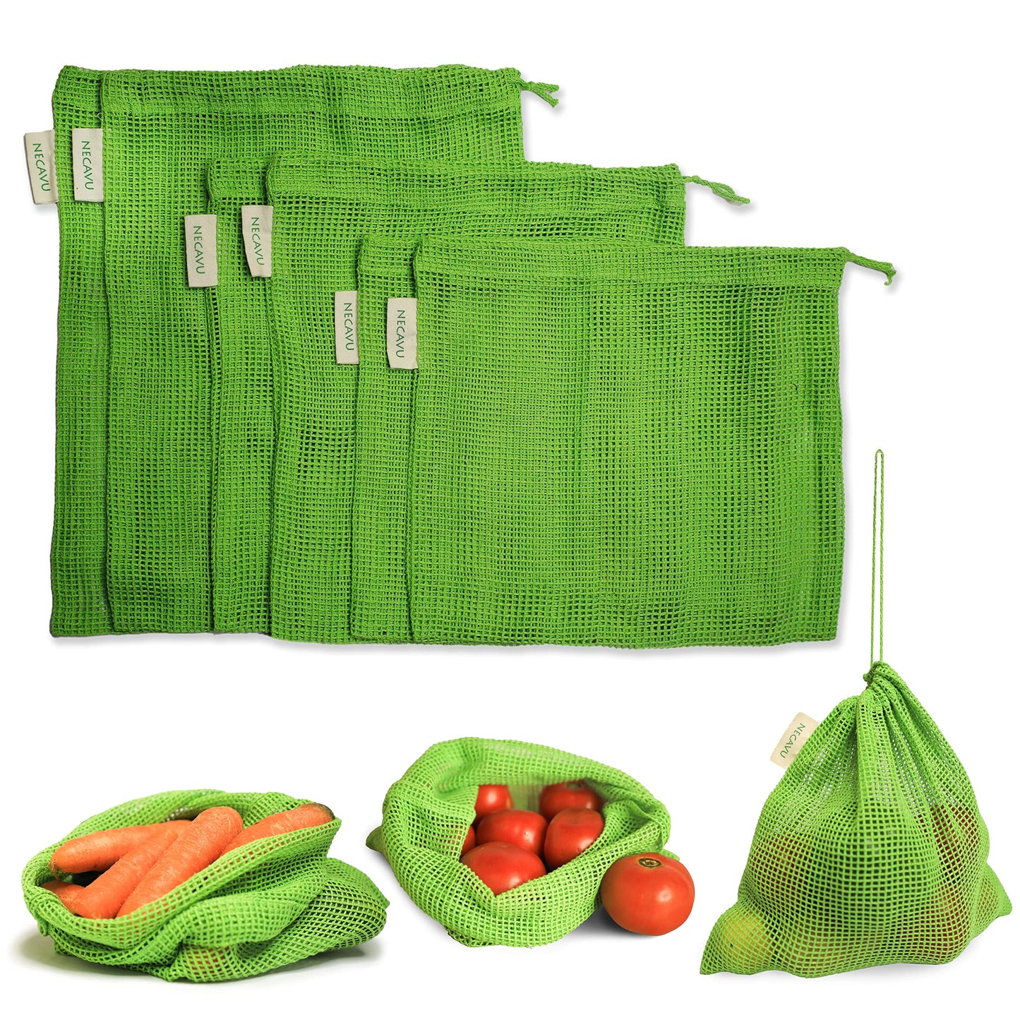 NECAVU 100% Cotton Set of 6 Fridge Bag | Eco-Friendly Natural Vegetables Bags for Fridge Storage & mesh net Vegetable Bag Fridge | Multi-Purpose Eco-Friendly Cotton mesh Bag (Neem Green)