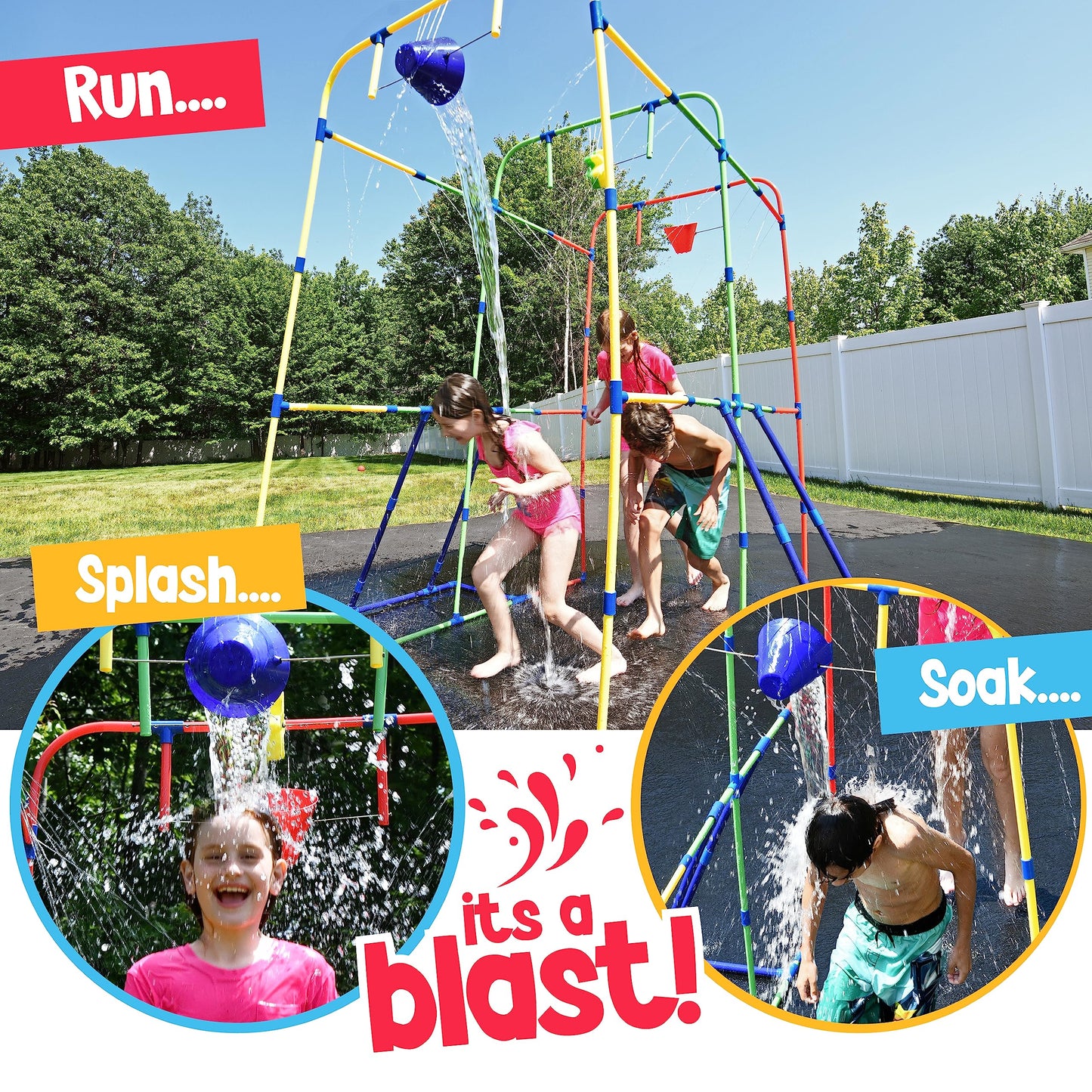 Backyard Waterpark with Splash Wheel, Dump Buckets for Kids Outdoor Water Play