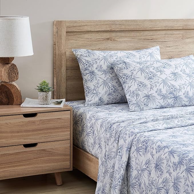 Tommy Bahama - King Sheets, Cotton Percale Bedding Set, Crisp & Cool, Stylish Bedding Set (Pen and Ink Palm Blue, King)(USHSA01035855)