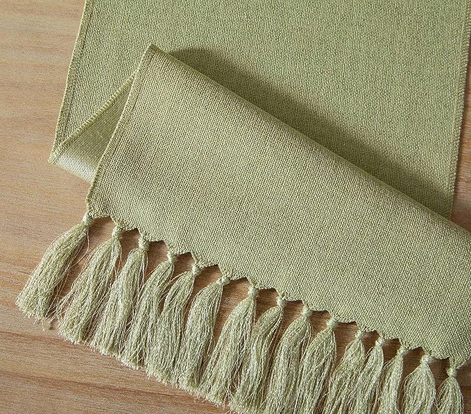 ZeeMart Sage Green Table Runners 90 Inches Long, Burlap Linen Style Rustic Farmhouse Table Runner, Long Boho Dining Table Runner, 13x90 Inches, Light Sage Green