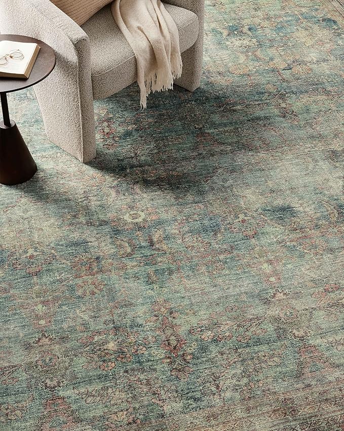 Loloi Magnolia Home by Joanna Gaines Banks Collection BAN-01 Ocean/Spice 2'-3" x 3'-9" .13" Pile Height, Machine Washable, Accent Rug