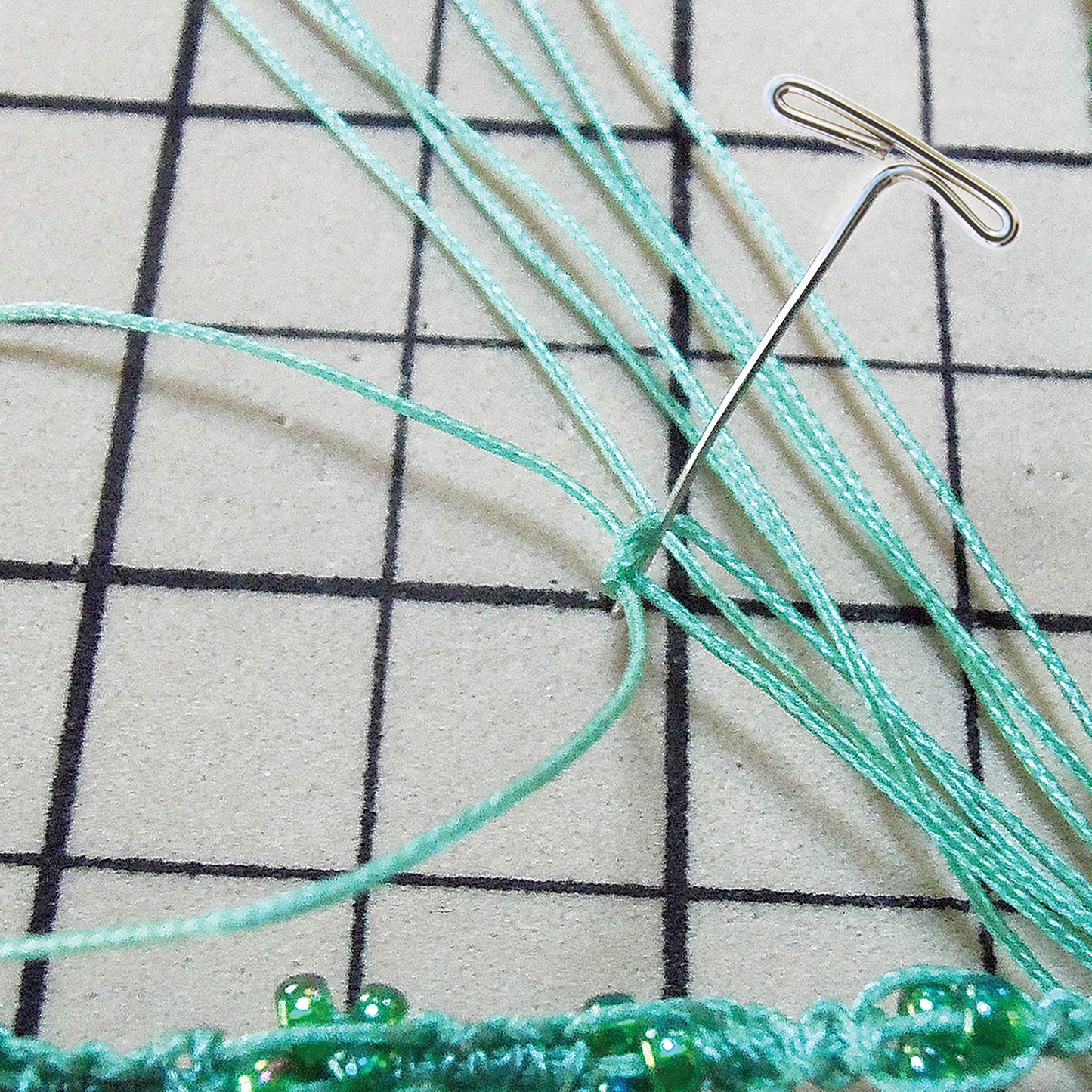 The Beadsmith Mini Macrame Combo - Bead Board 7.5 x 10.5 inches - Box of 40 T-pins 1.75 inches - Bracelet Project & Instructions Included - Ideal for securing & creating Macrame and Knotting Creations