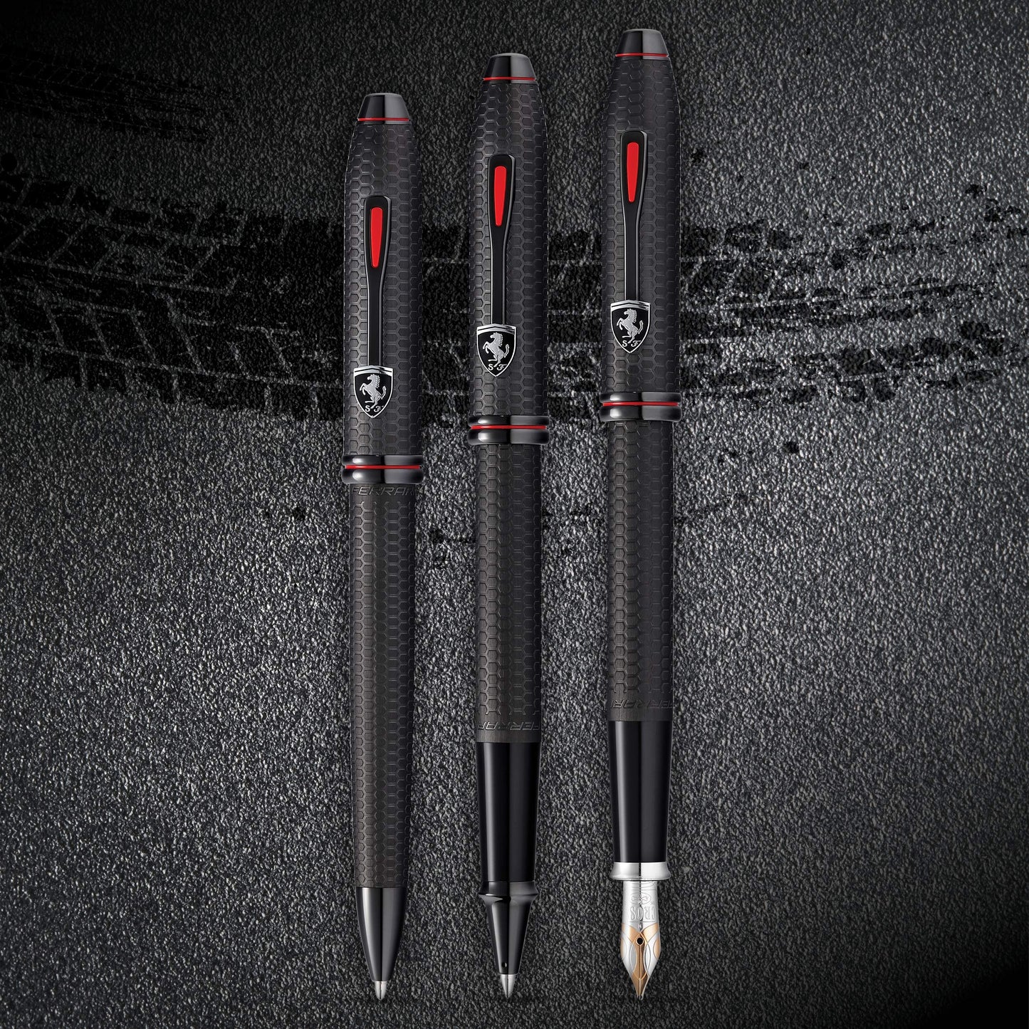 Cross Townsend Collection for Scuderia Ferrari - Brushed Black, Etched Honeycomb Pattern Ballpoint Pen