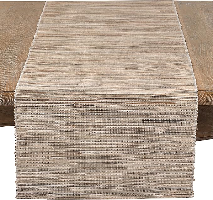Saro Lifestyle Melaya Collection Shimmering Woven Nubby Table Runner, 14"x54", Natural