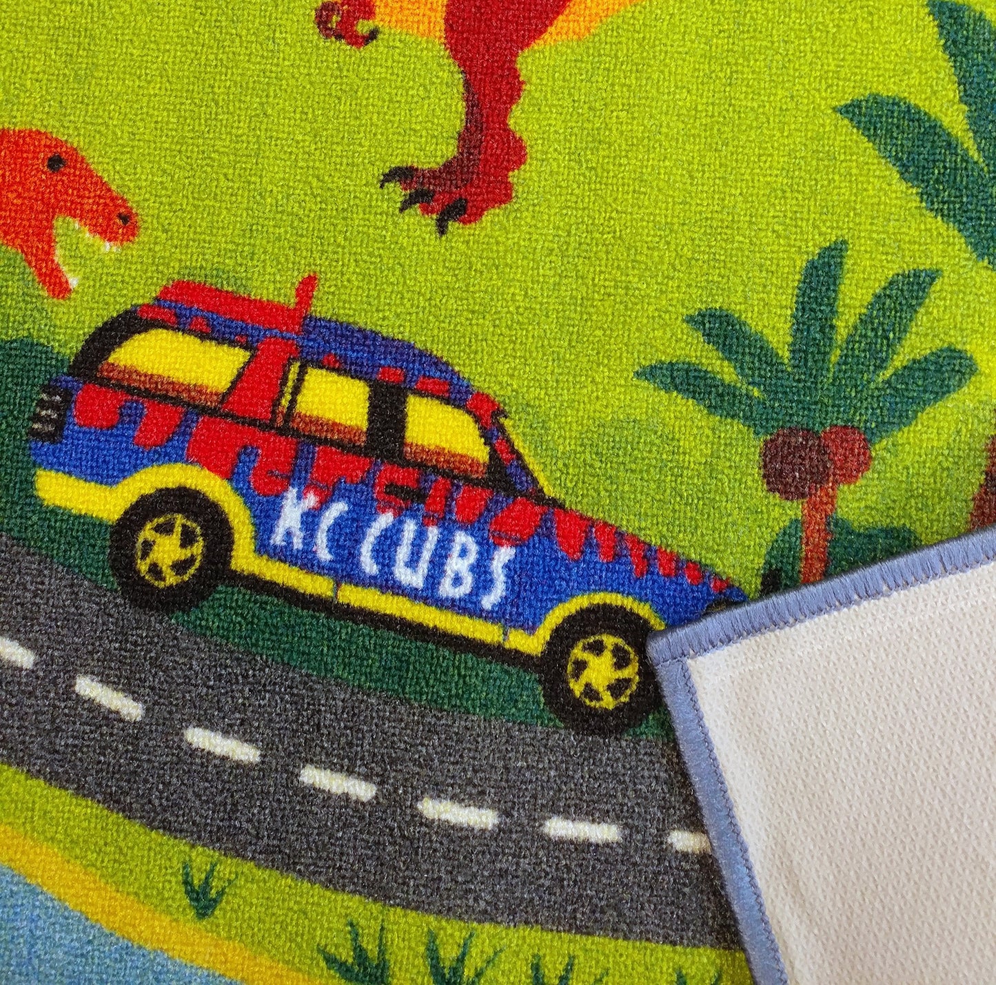 KC Cubs: Educational Rug: Dinosaur World Safari Road Map - 8x10' Playmat - Interactive Play, Activity Area Carpet, Bedroom-Classroom, Baby-Toddler-Kid