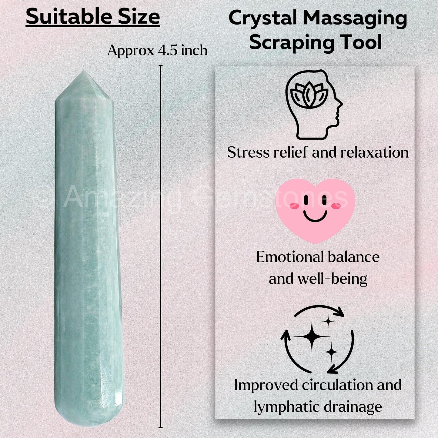 Amazing Gemstone Amazonite Crystal Wand Massage Stick - Pelvic Wand Gua Sha for Adults - Crystals and Healing Stones Massage Wands for Adults Gifts (Pointed)